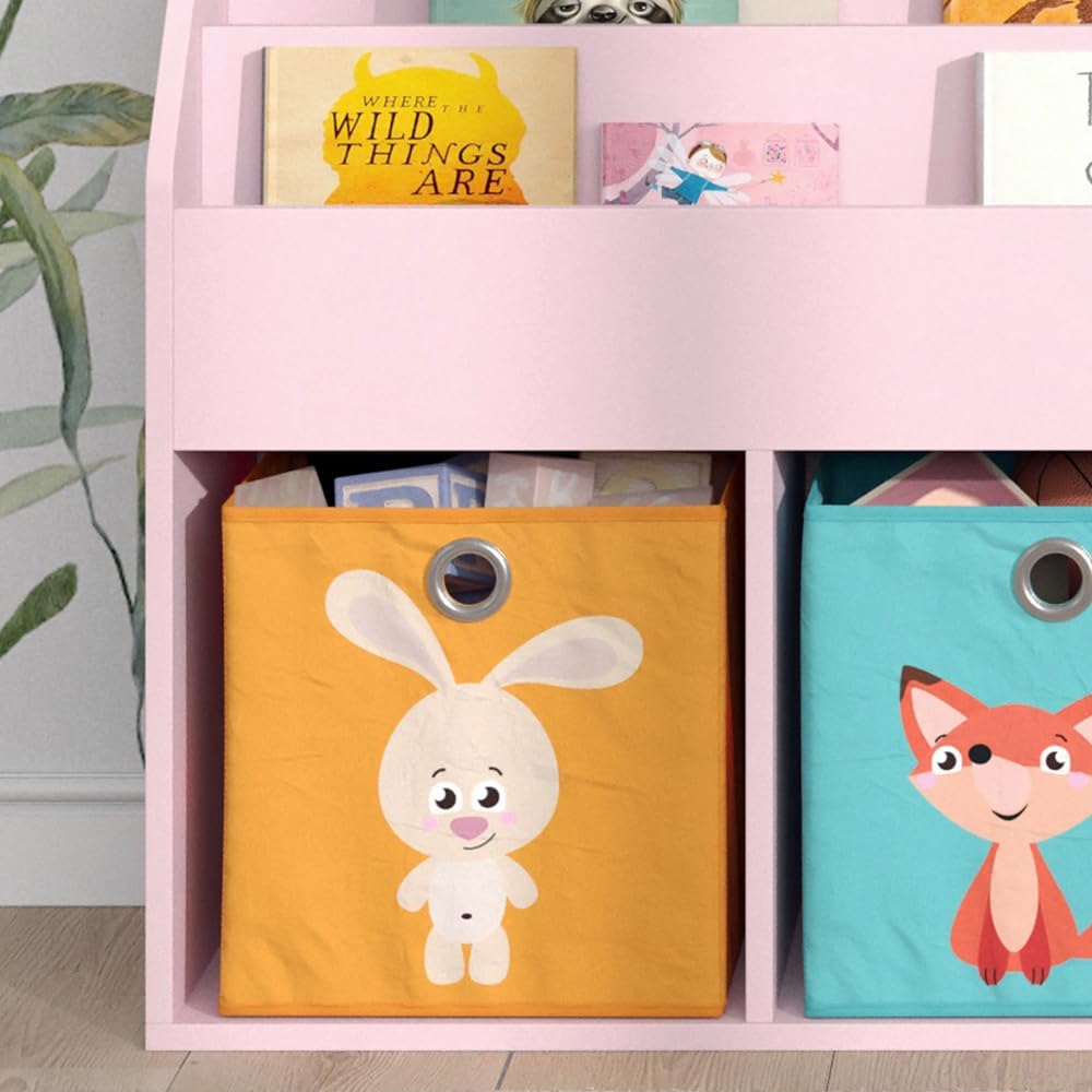 Kinderregal Luigi, Rosa 72x79 cm mit Faltboxen Fuchs/Hase