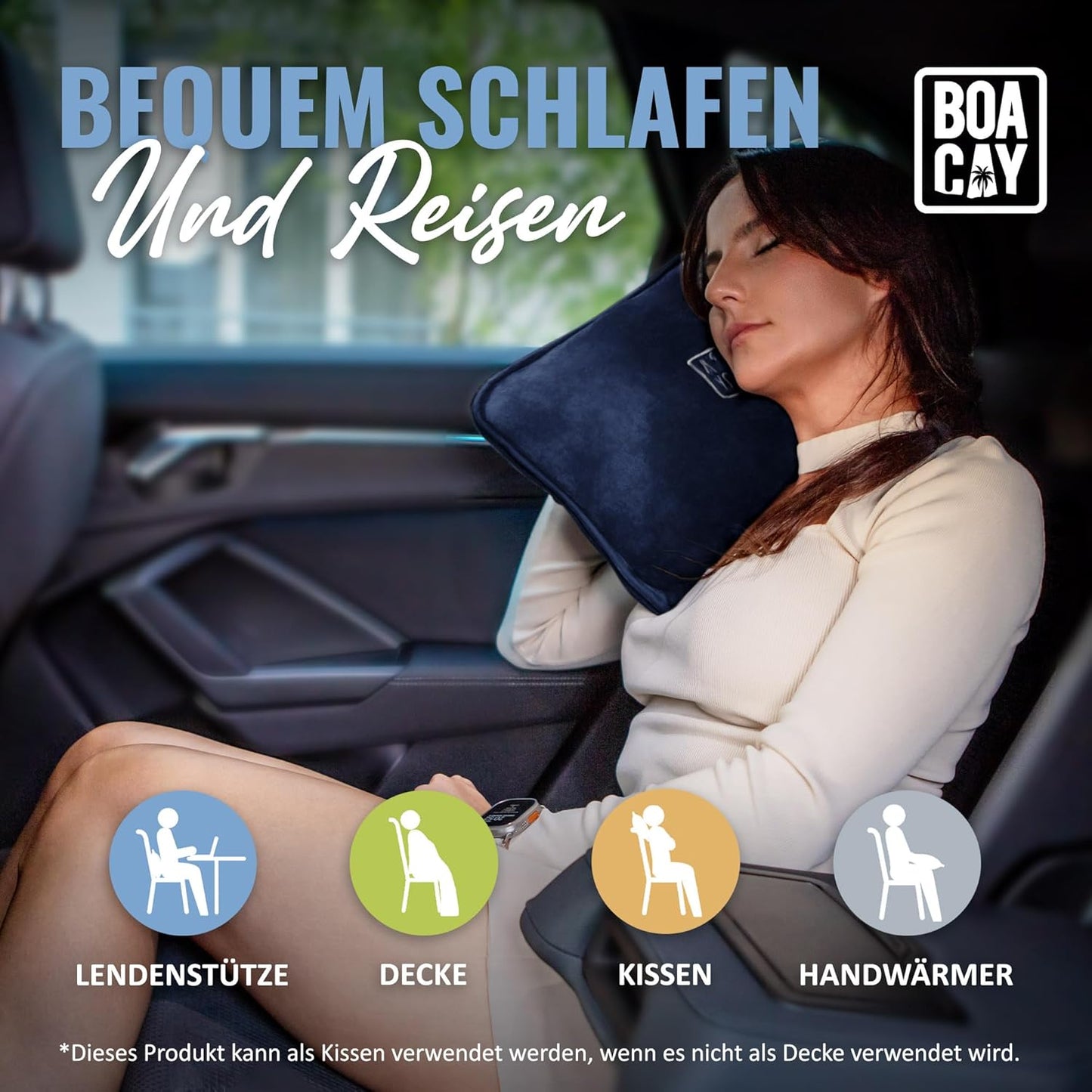 Reisedecke mit Kissen & Rucksackclip, Marineblau