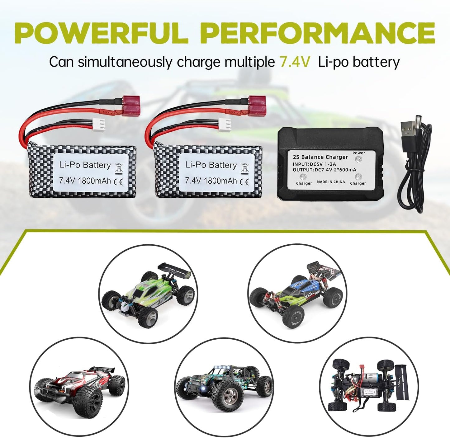 2-teiliges Lipoakku-Set 7.4V 1800mAh mit Ladegerät