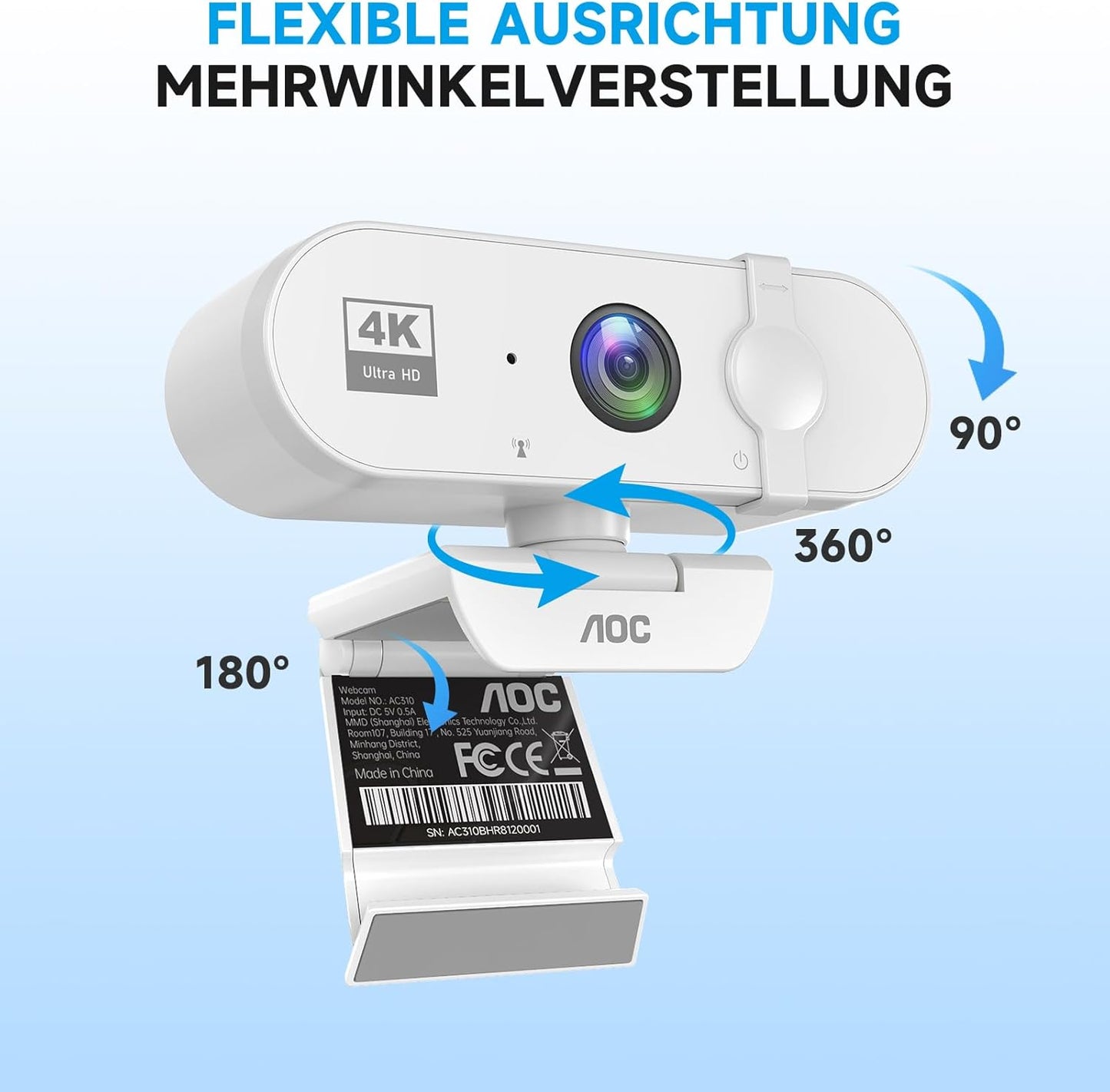 4K Webcam AC310 mit Mikrofon und Autofokus, Weiss