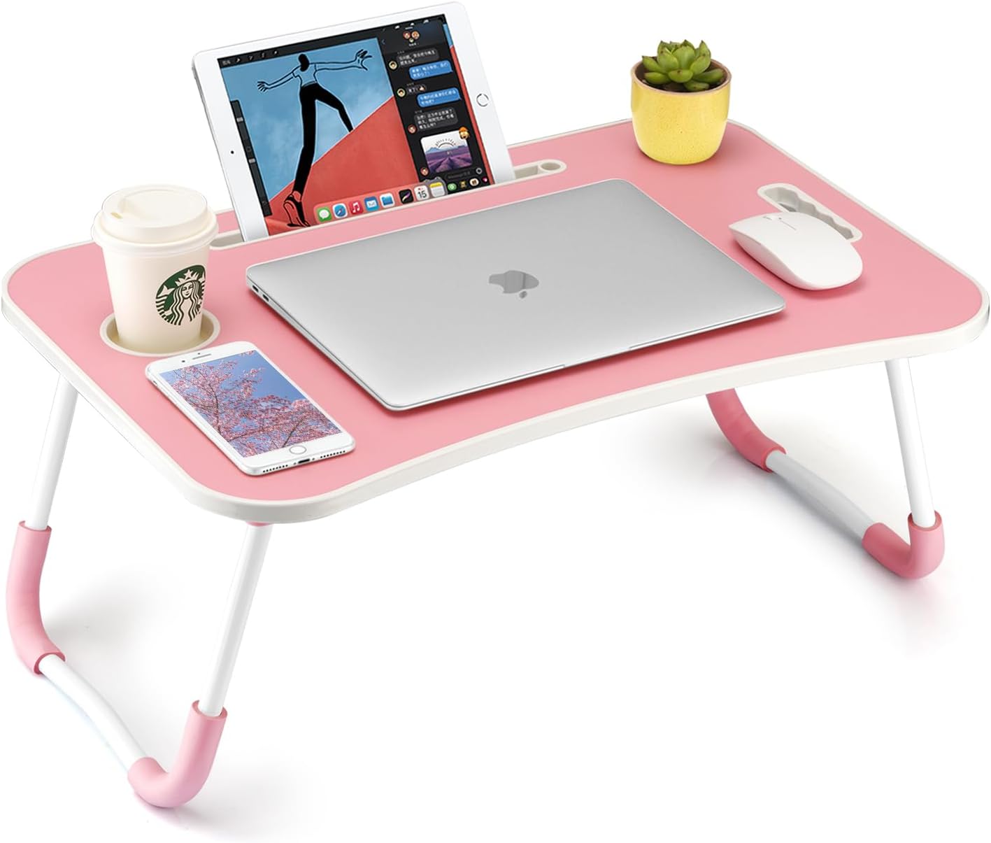 Faltbarer Laptoptisch mit Tablet-Schlitz & Getränkehalter, Pink