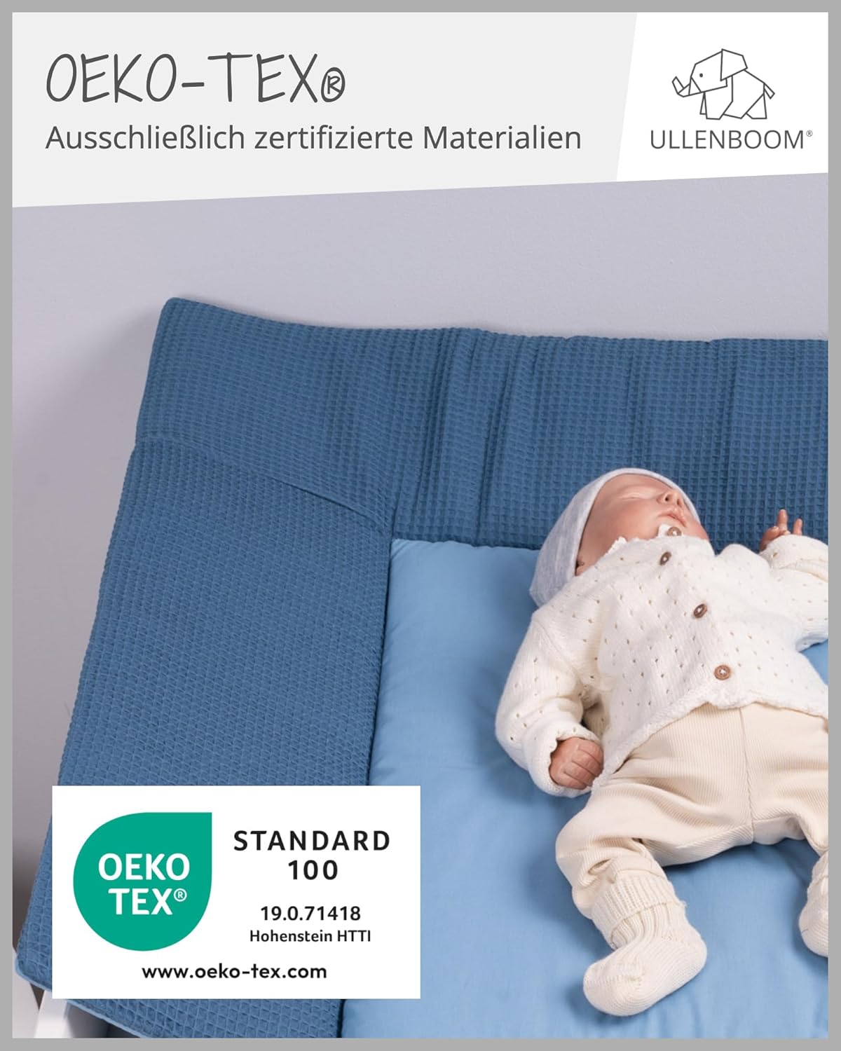 Wickelauflage 85x75 cm aus OEKO TEX Baumwolle, Blau Wickelauflage