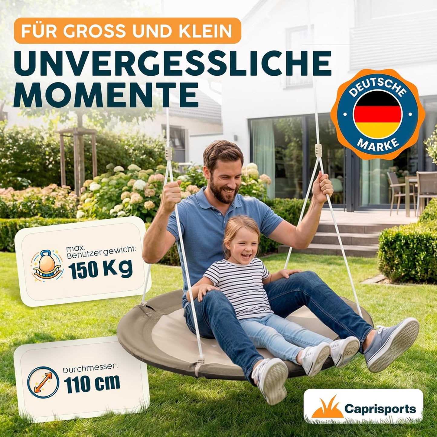 Höhenverstellbare Nestschaukel mit Schutzplane, Beige