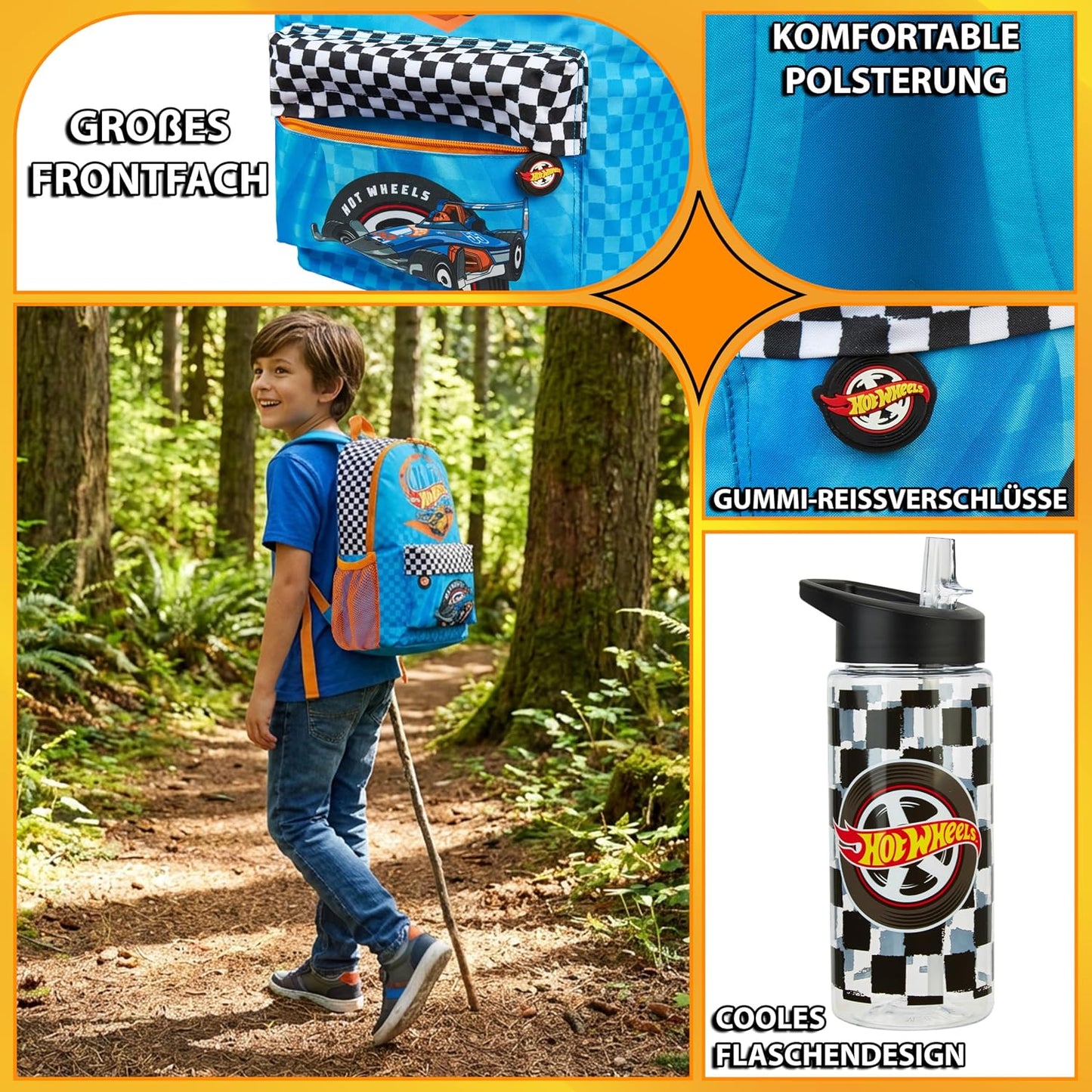 Kinderrucksack & Trinkflasche Set, Multi Hot Wheels