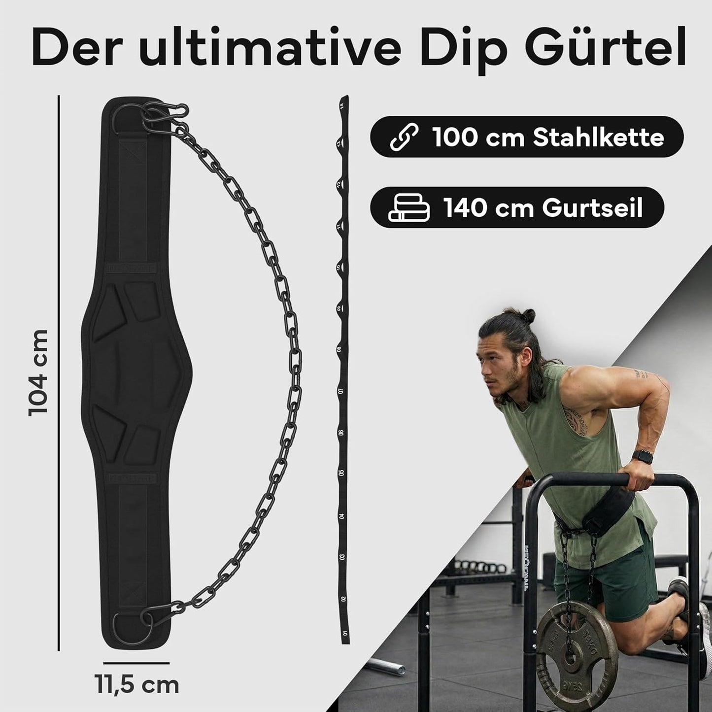 Dip- und Klimmzug-Gewichthebergürtel, Schwarz