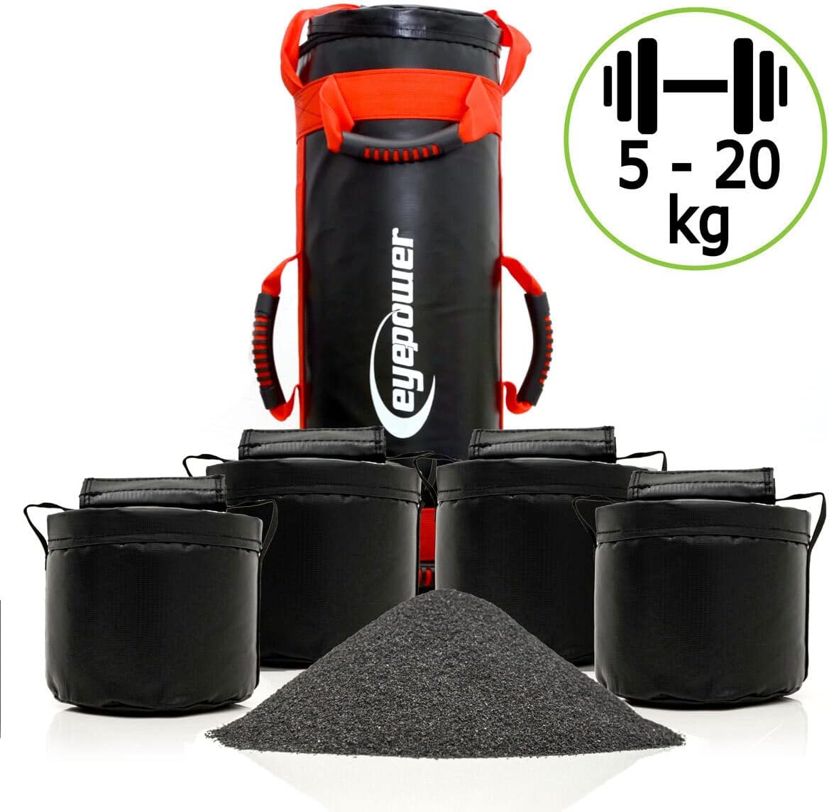 Power Bag mit Kettlebell Gewichten, Schwarz / Rot