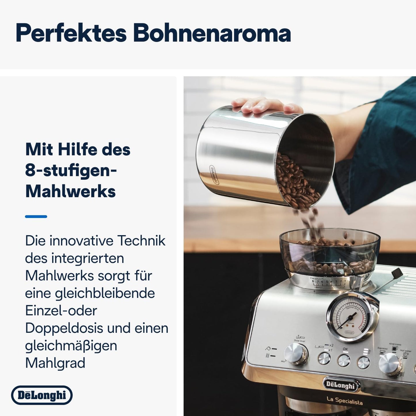 Siebträgermaschine mit Mahlwerk und Milchschaumdüse, Edelstahl / Schwarz, ohne Cold Brew