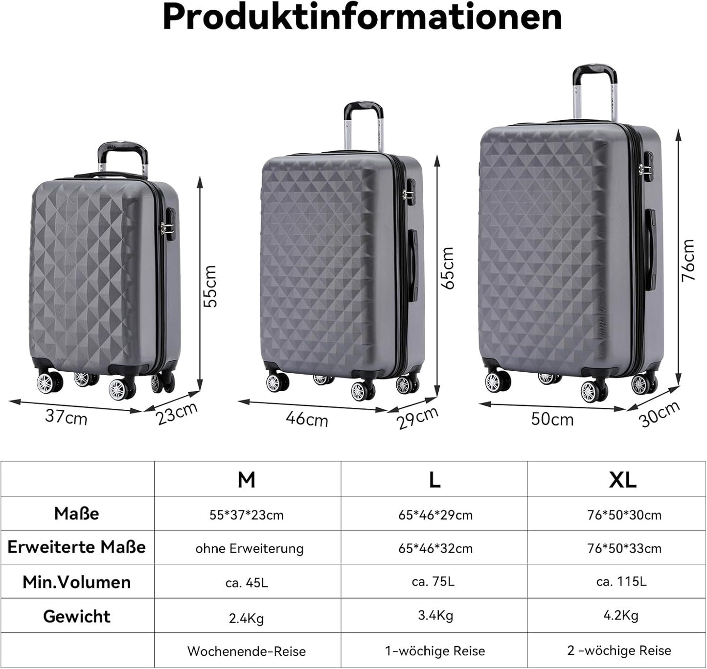 3-teiliges Reisekofferset 2066, Business Grey / Set