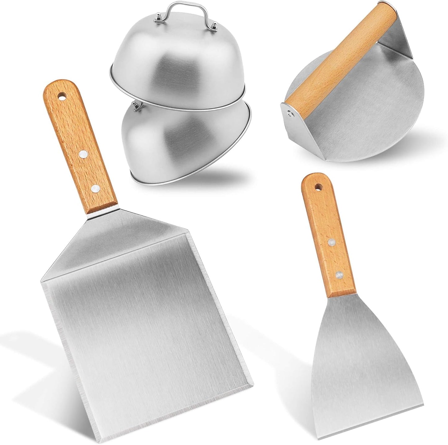 Burger Smasher Set mit Pfannenwender und Grillspachtel, 5 Stück