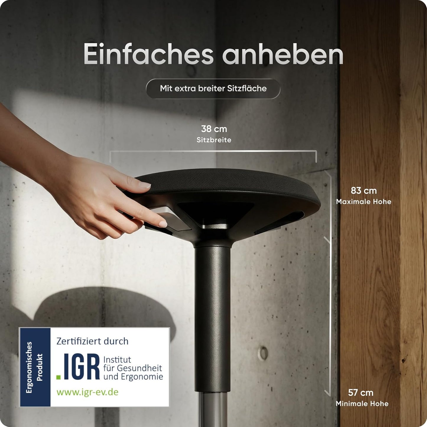 Ergonomischer Stehhocker, höhenverstellbar, Schwarz