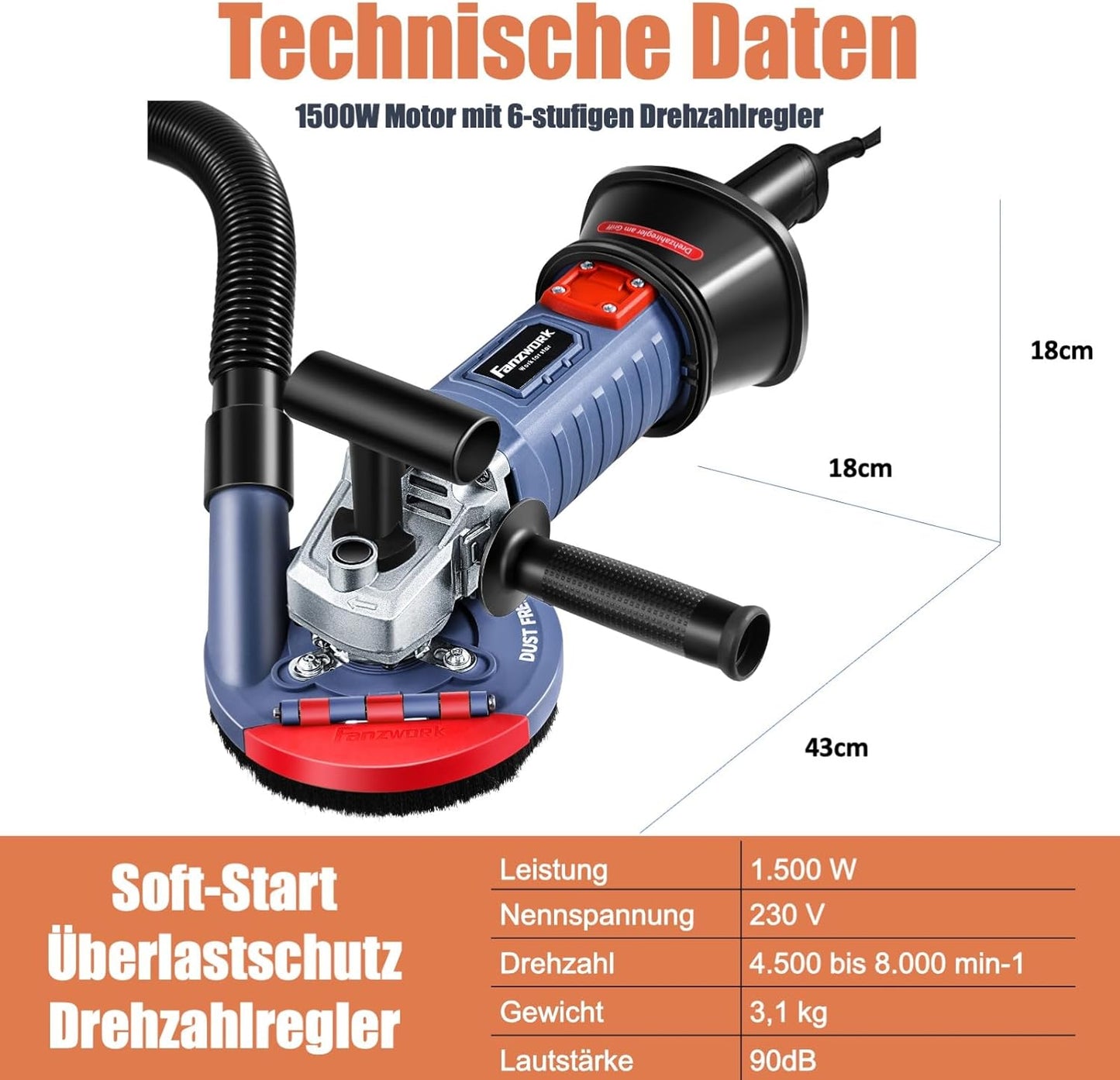 Betonschleifer-Set mit Drehzahlregelung, T-Model/125mm