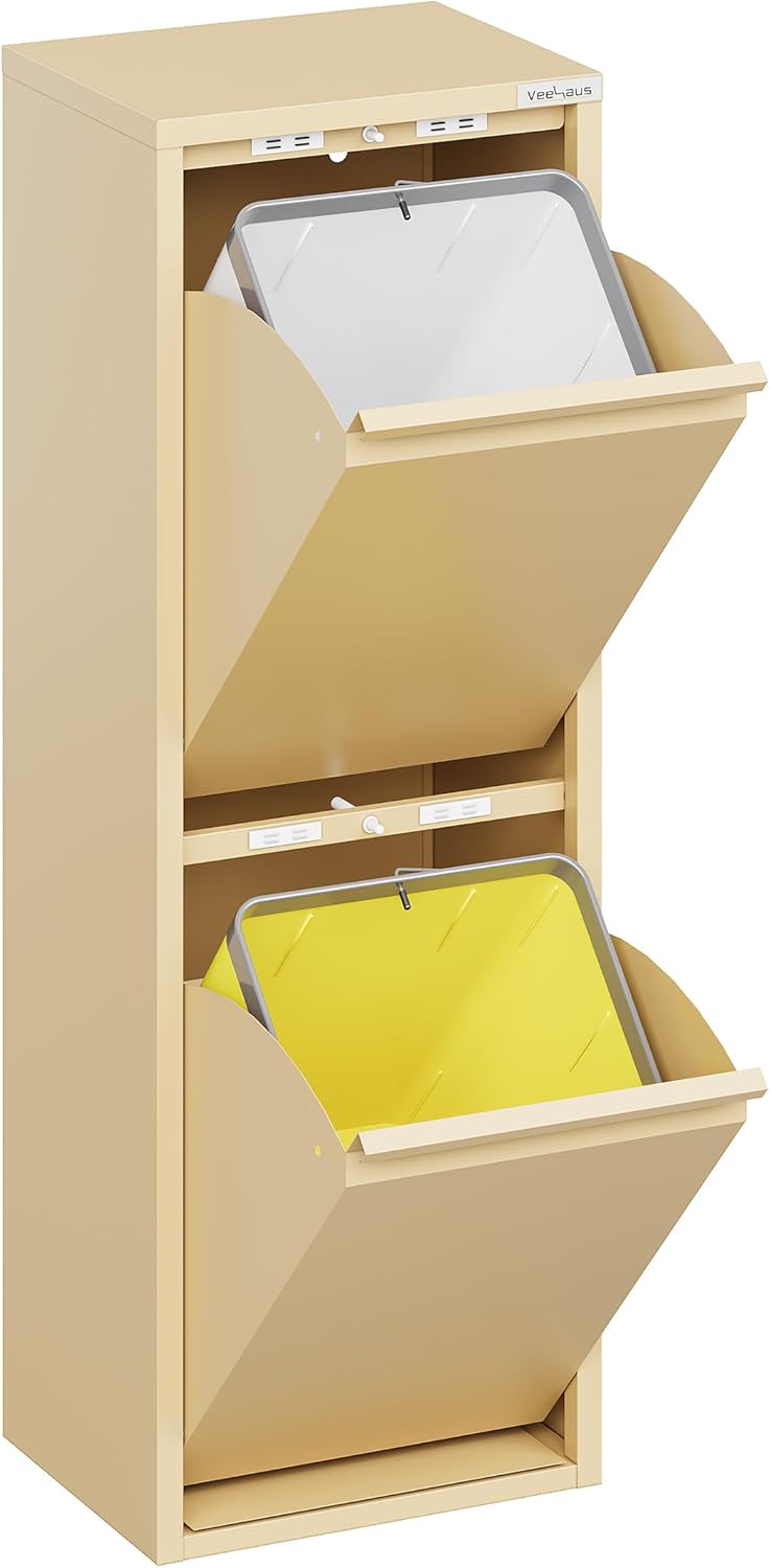 Küchenmülleimer mit Klappdeckel, 2x15L, 2 x 15 L Beige