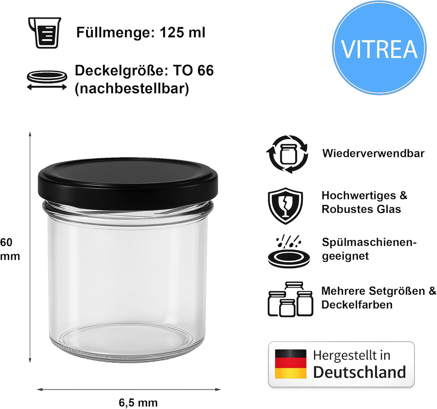 Marmeladengläser Set mit Schraubdeckel (50x 125 ml), 125 ml 50