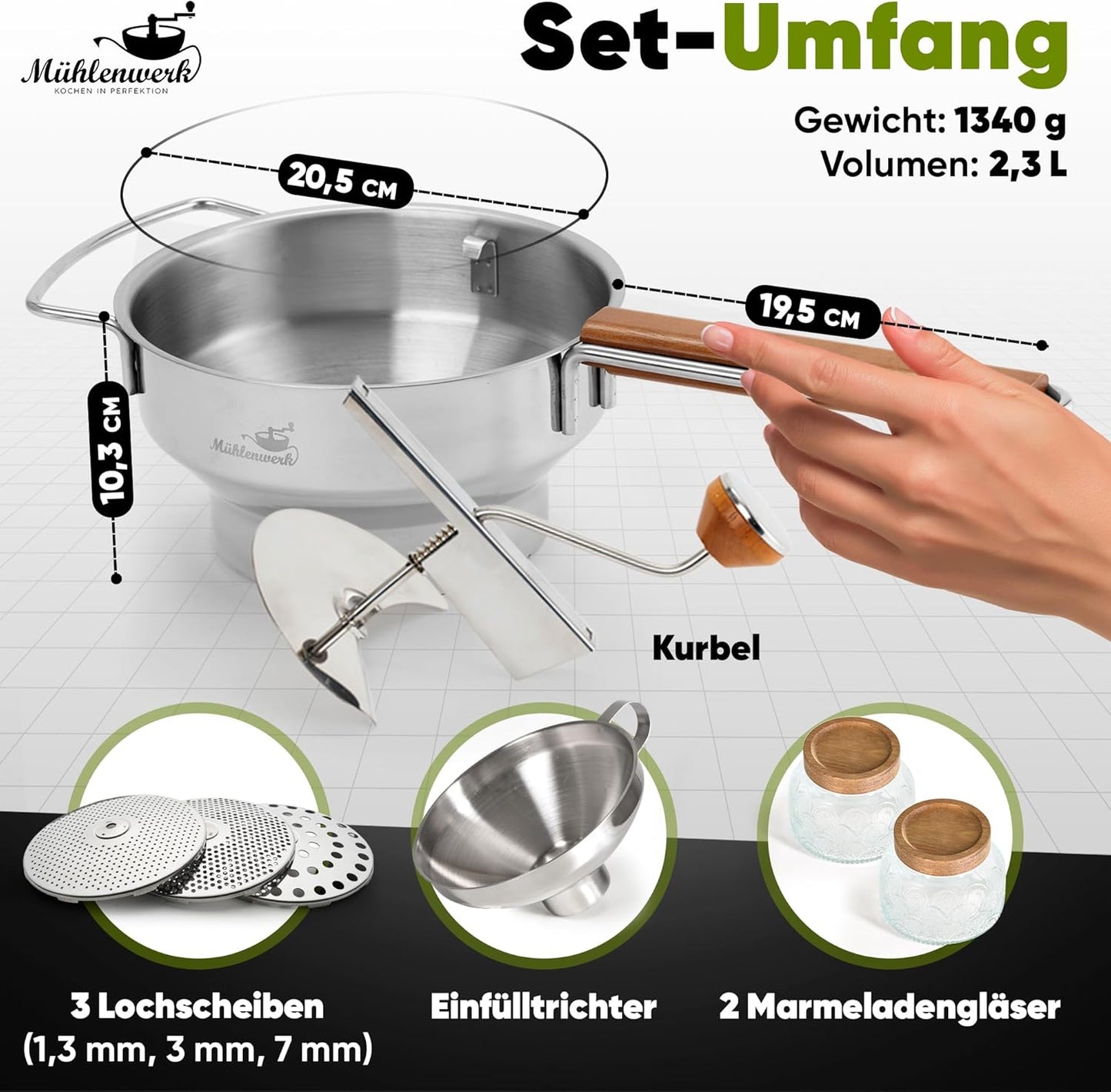 Passiermühle-Set, Mit Gläsern & Trichter
