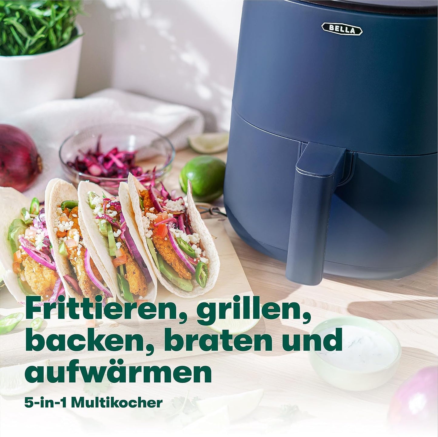 5-in-1 Heissluftfritteuse mit Touchscreen, Blau|3L |Touchscreen