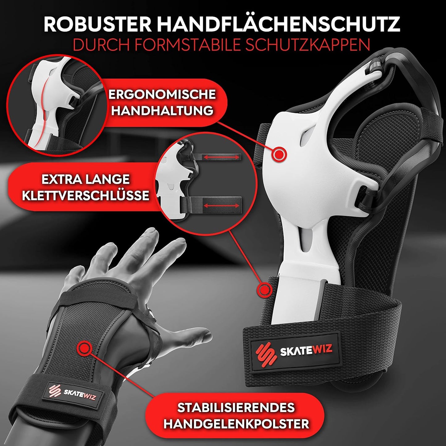 Skate Protektoren Set, M - Jugendliche & Erwachsene, Weiss