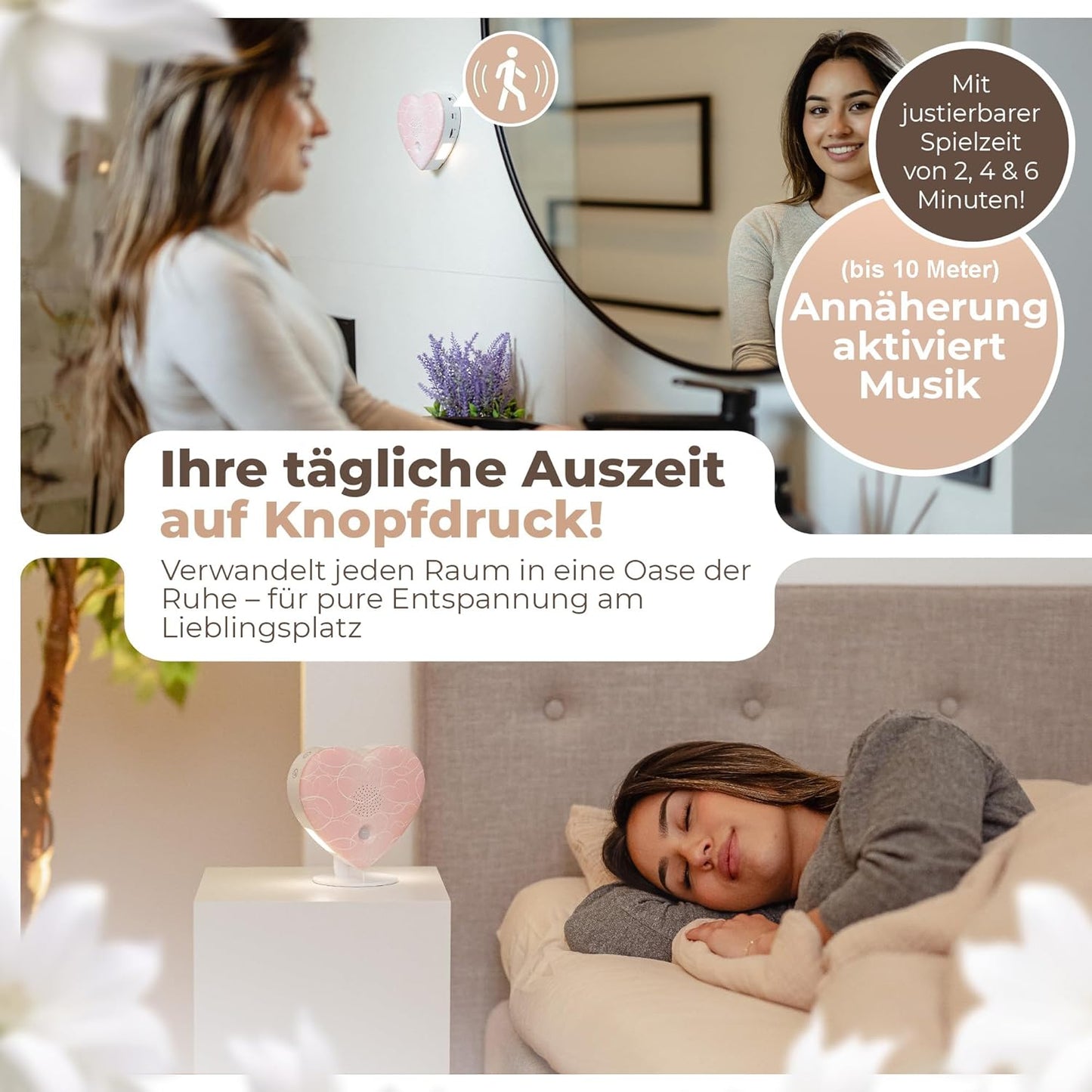 Naturgeräusche-Box mit Bewegungsmelder, Pastell-rosa Herz
