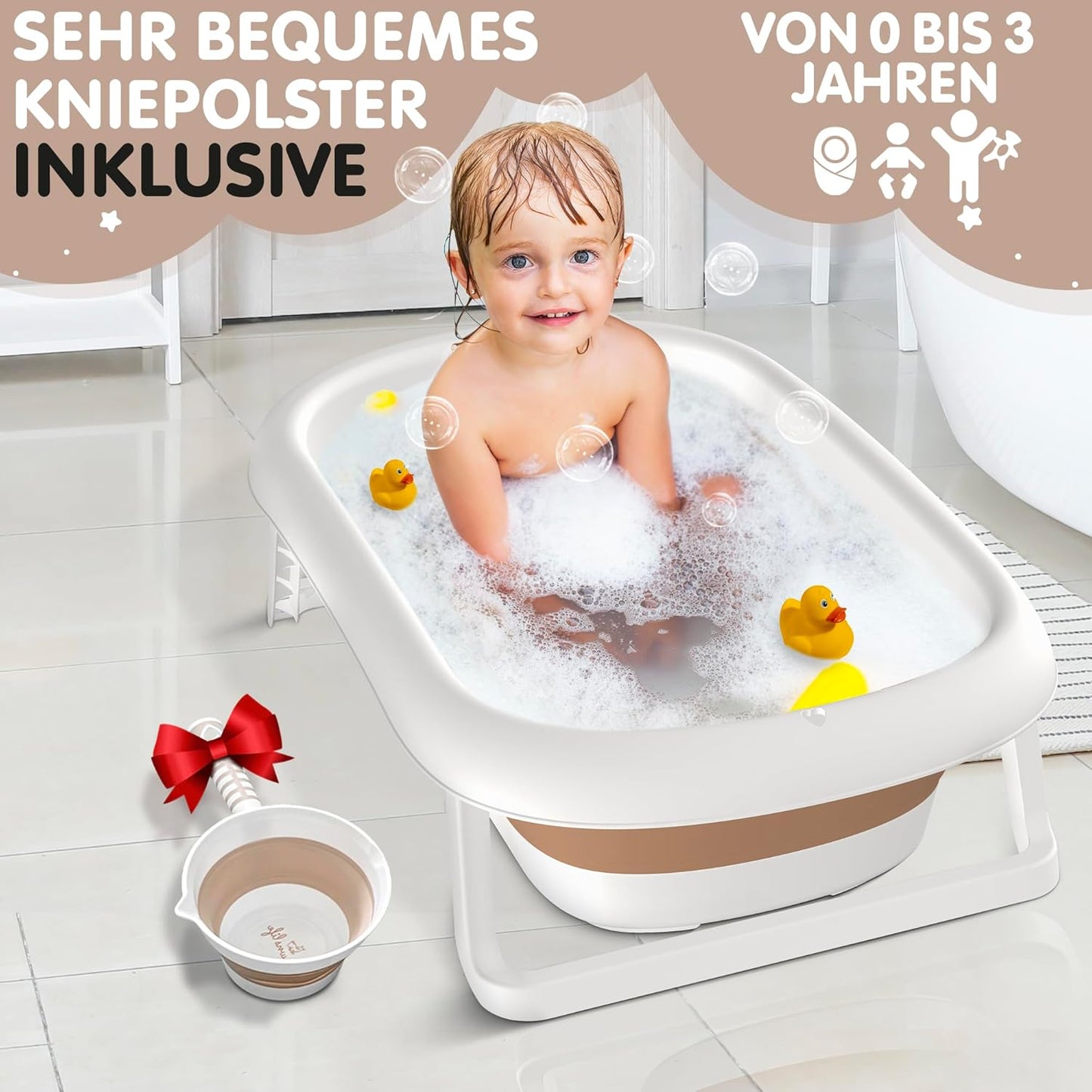 Faltbare Babywanne mit Sitz