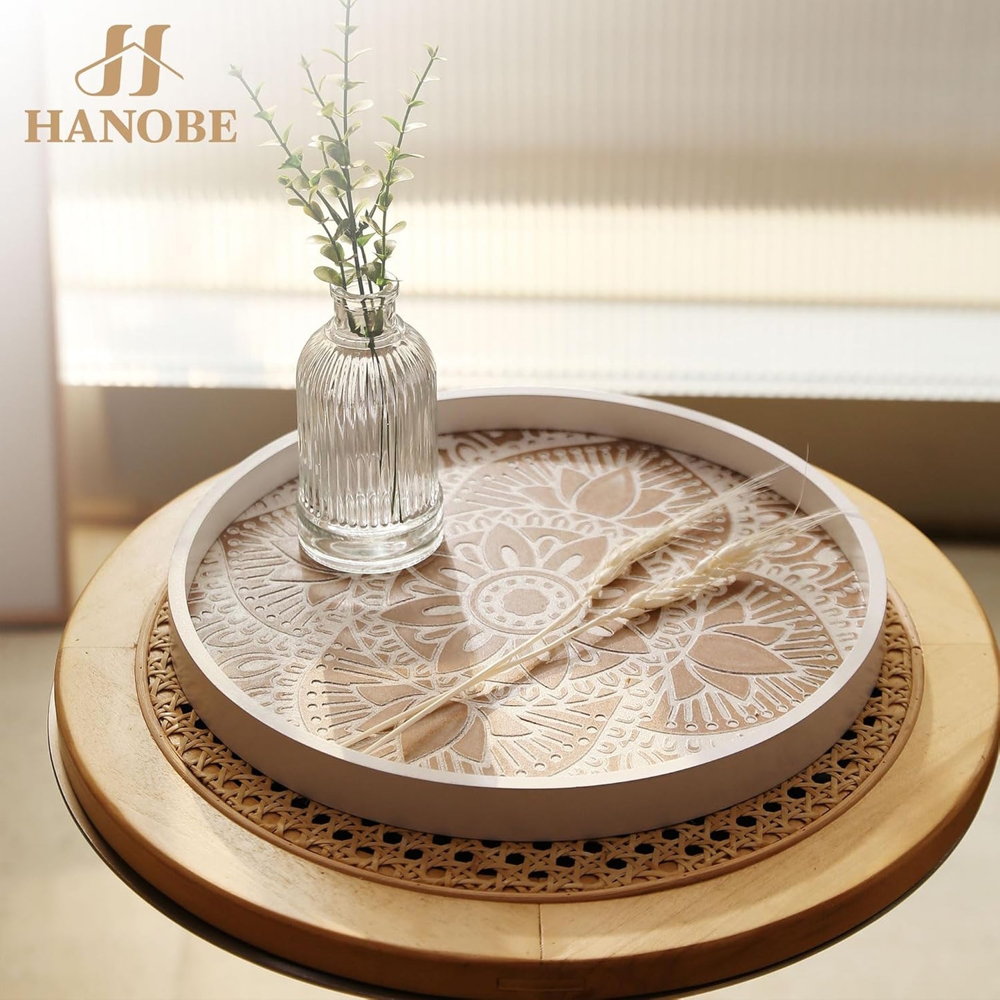 Rundes Vintage-Dekotablett, 30 cm Weiss