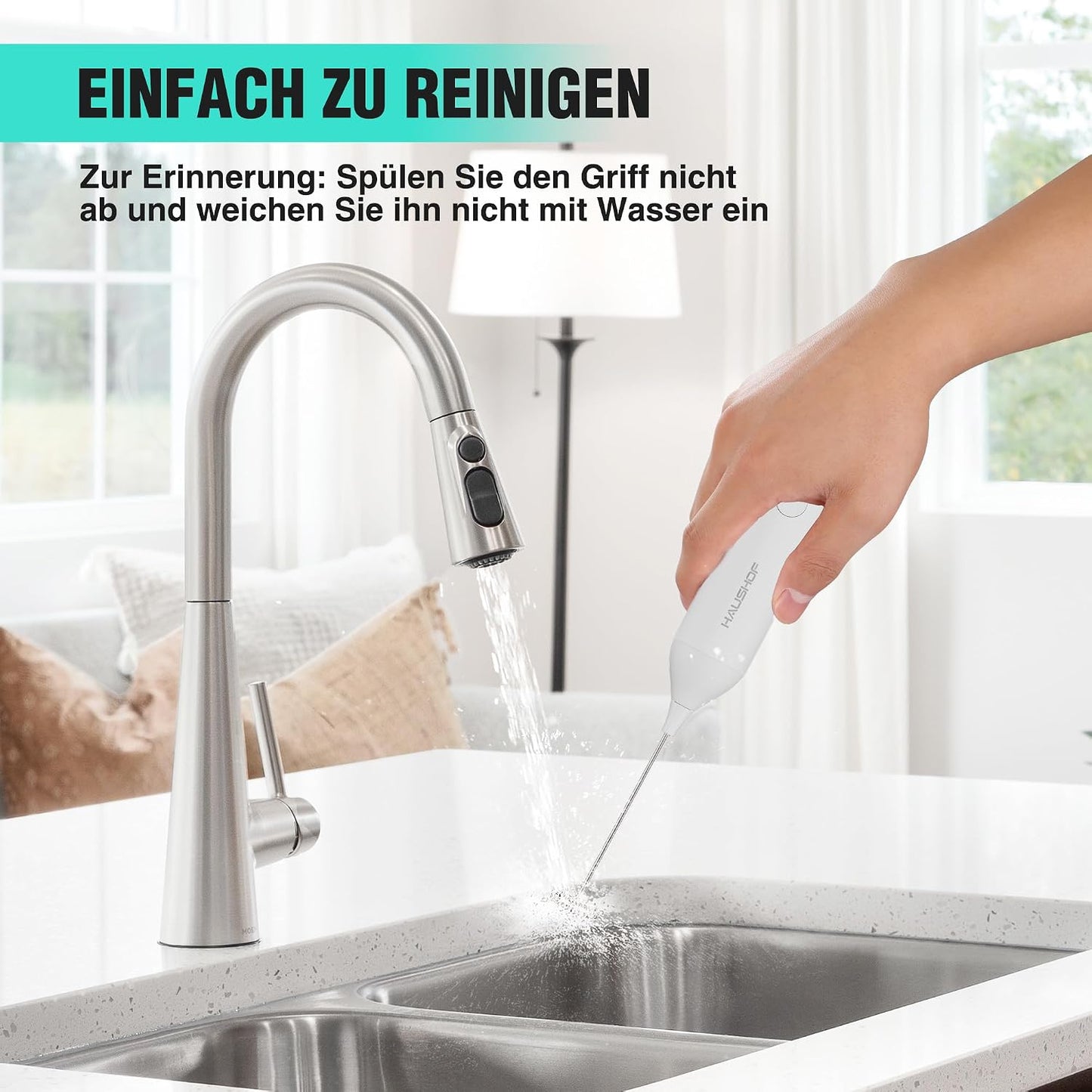 Wiederaufladbarer Hand-Milchaufschäumer mit Ständer, Weiss