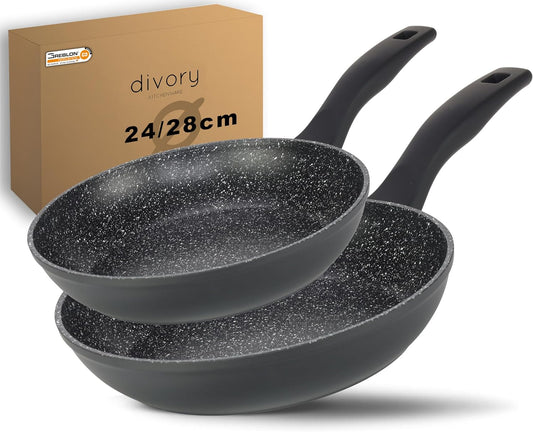 2-teiliges Pfannenset für alle Herdarten, 2er Set (24,28cm) Schwarz