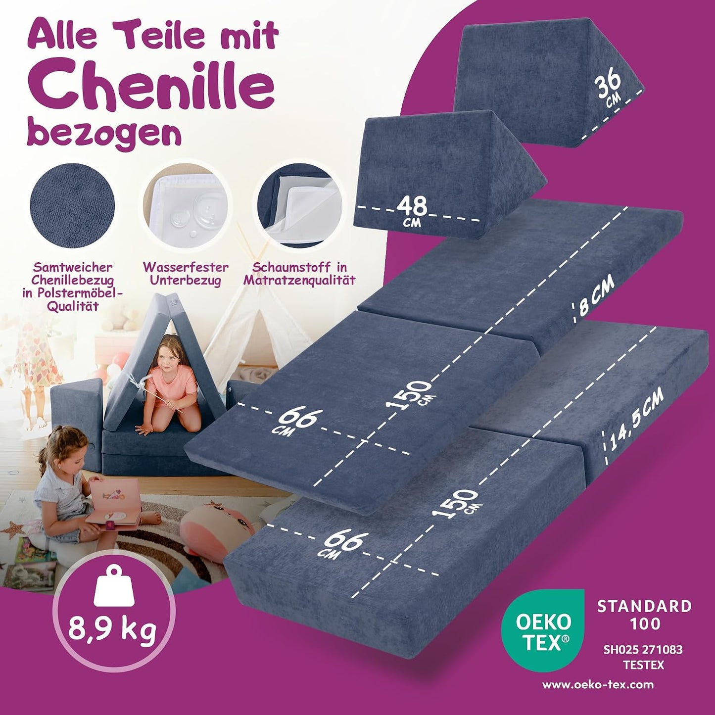 Spielsofa für Kinder, Drachenschuppen Blau
