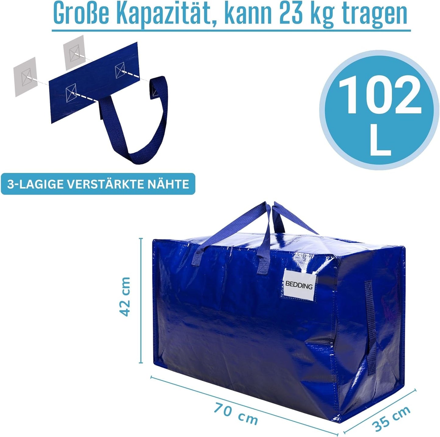 Aufbewahrungstaschen mit Deckel und Griffen, Blau 4er-Pack