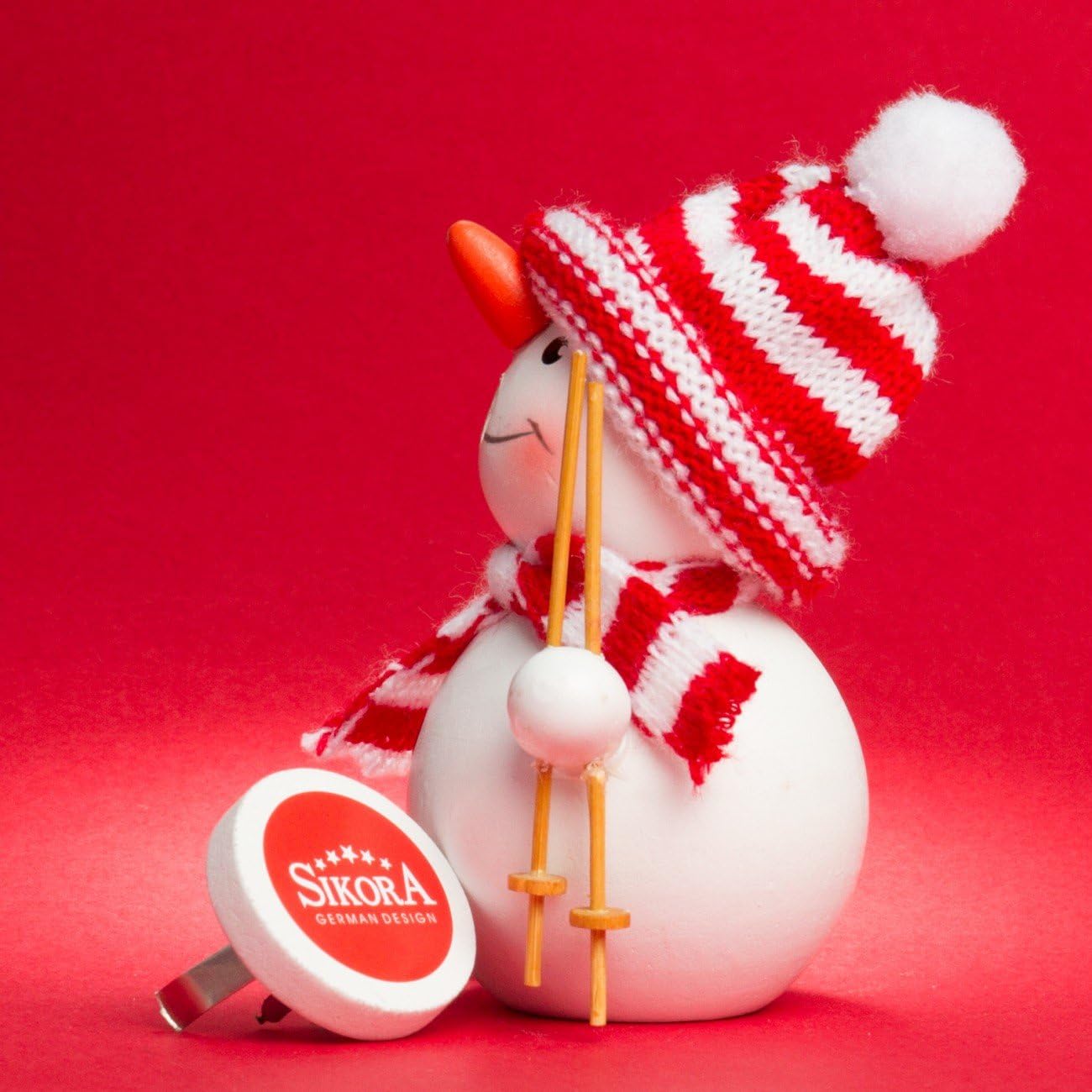 Räucherfigur Schneemann mit Skiern (12,5 cm), Höhe ca. 12.5 cm D01 Weiss - Schneemann mit Skiern in der Hand