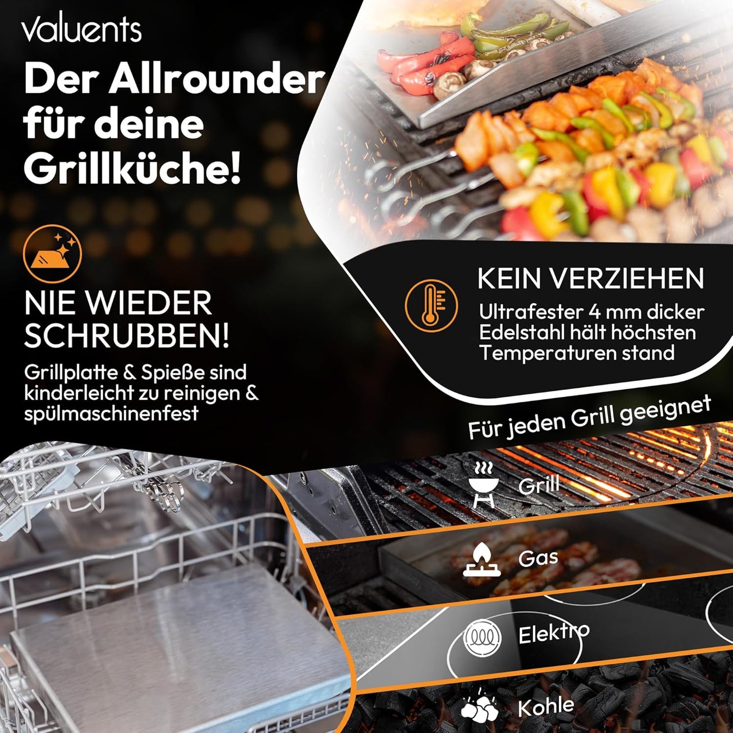 Grillplatte mit Zubehör, 40 x 20 cm