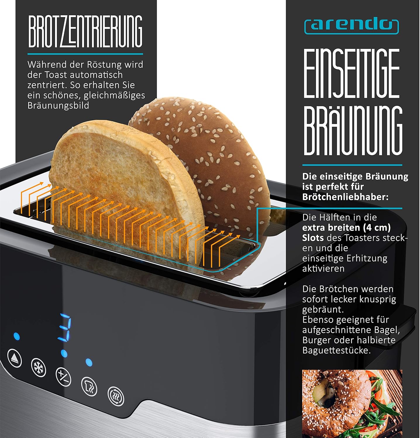 Toaster Morgen mit Brötchenaufsatz und LED-Anzeige, A