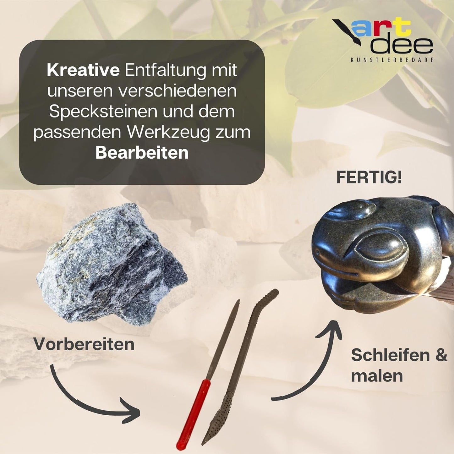 Speckstein Set mit 2 Feilen und Raspeln, Specksteine (1 kg) und Werkzeug