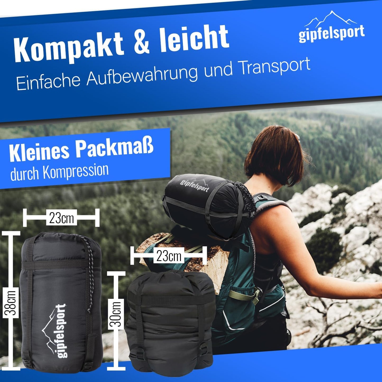 Ultraleichter Mumienschlafsack für 4 Jahreszeiten, -5°C schwarz