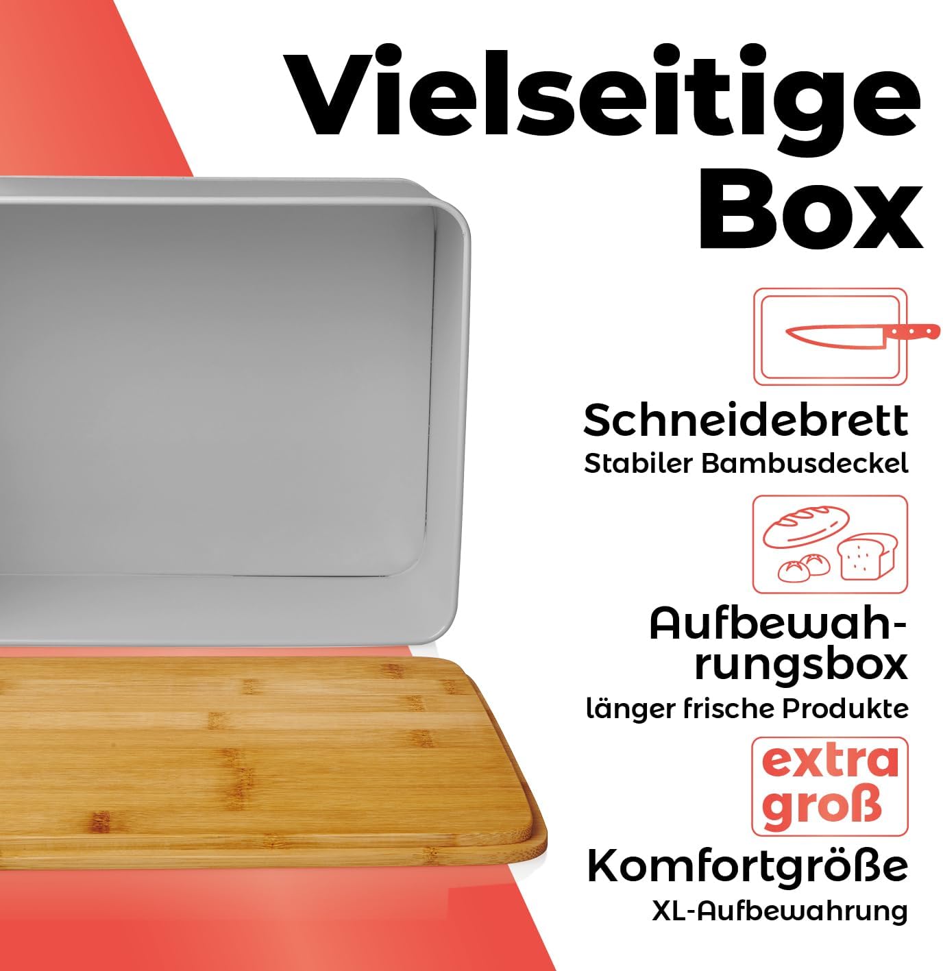2in1 Brotkasten mit Schneidebrett, Hellgrau