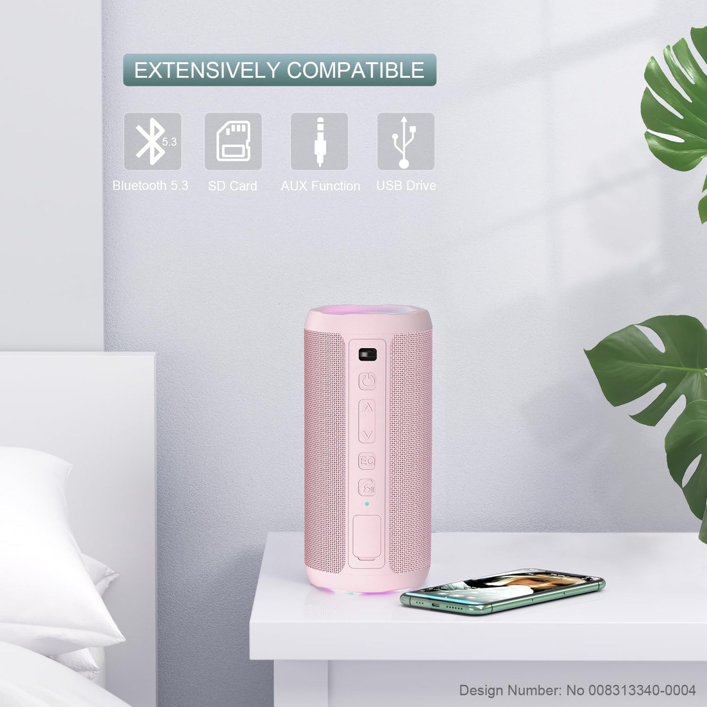 Tragbarer Bluetooth-Lautsprecher mit Lichteffekten, Junges Rosa