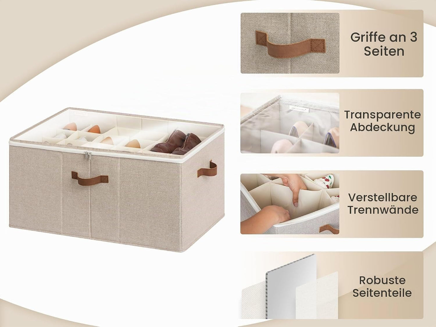 Faltbarer Schuh Organizer für Schrank (bis zu 24 Paar), Hellbraun 64 x 43 x 32 cm