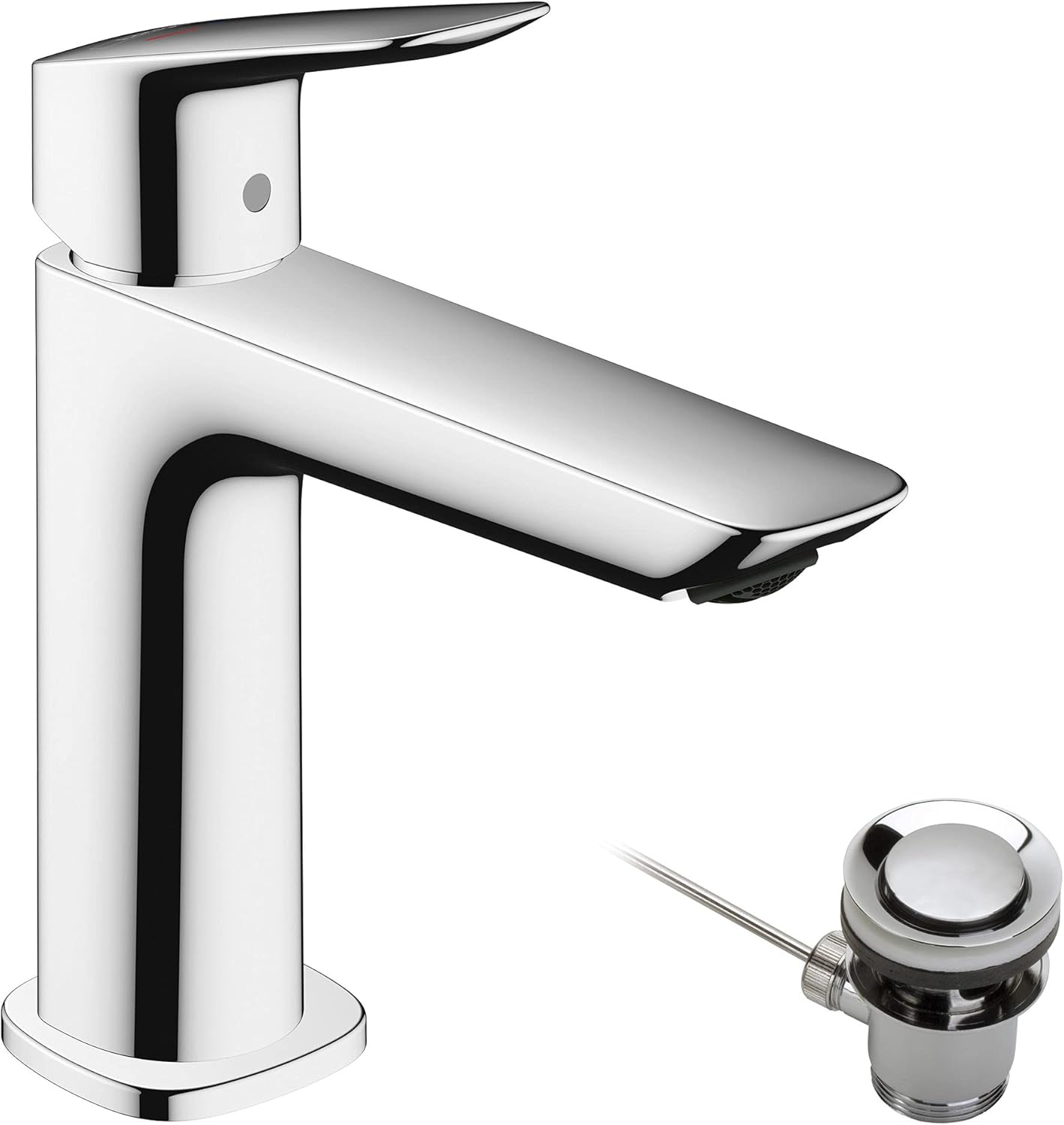 Logis Einhebel-Waschtischarmatur 110 Fine CoolStart mit Zugstangen-Ablaufgarnitur, Chrom Auslaufhöhe 110mm mit Zugstangen-Ablauf / energiesparend