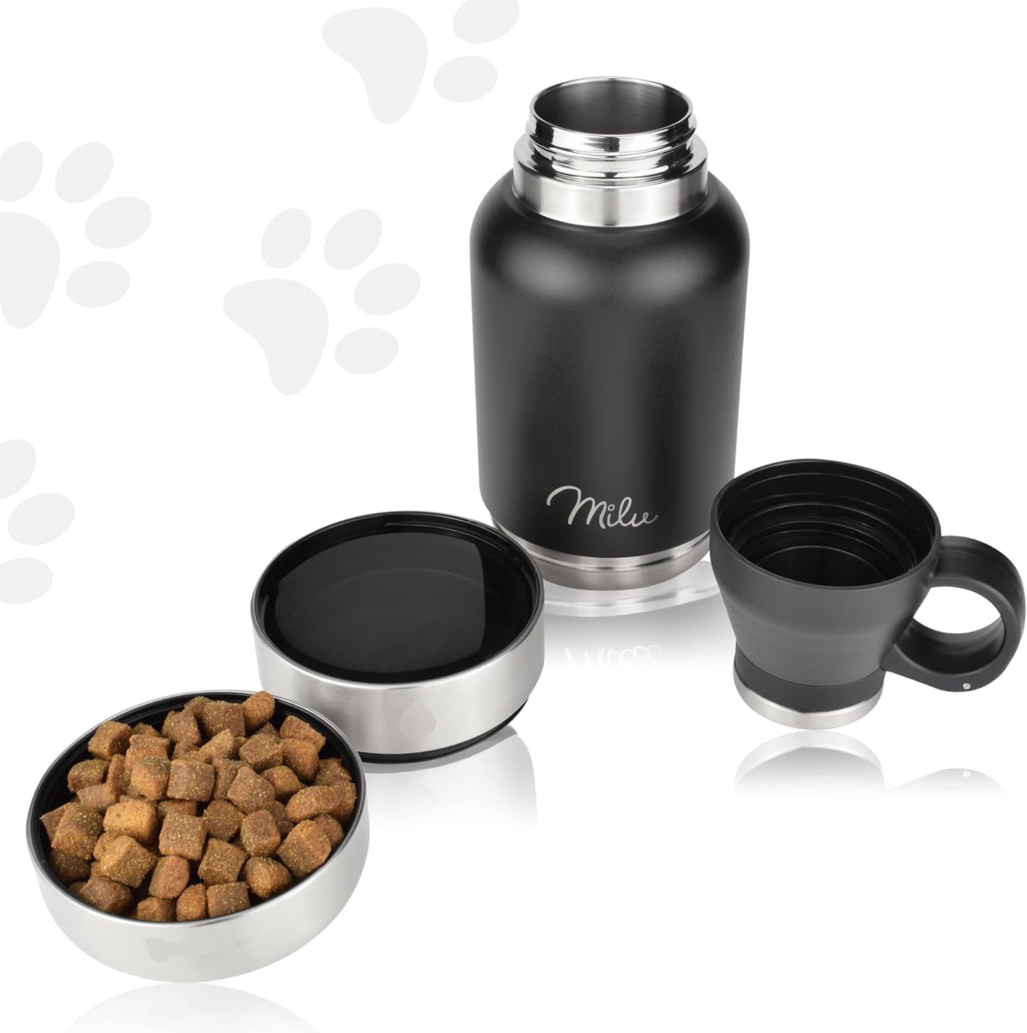 Hundetrinkflasche mit Futternapf, Schwarz