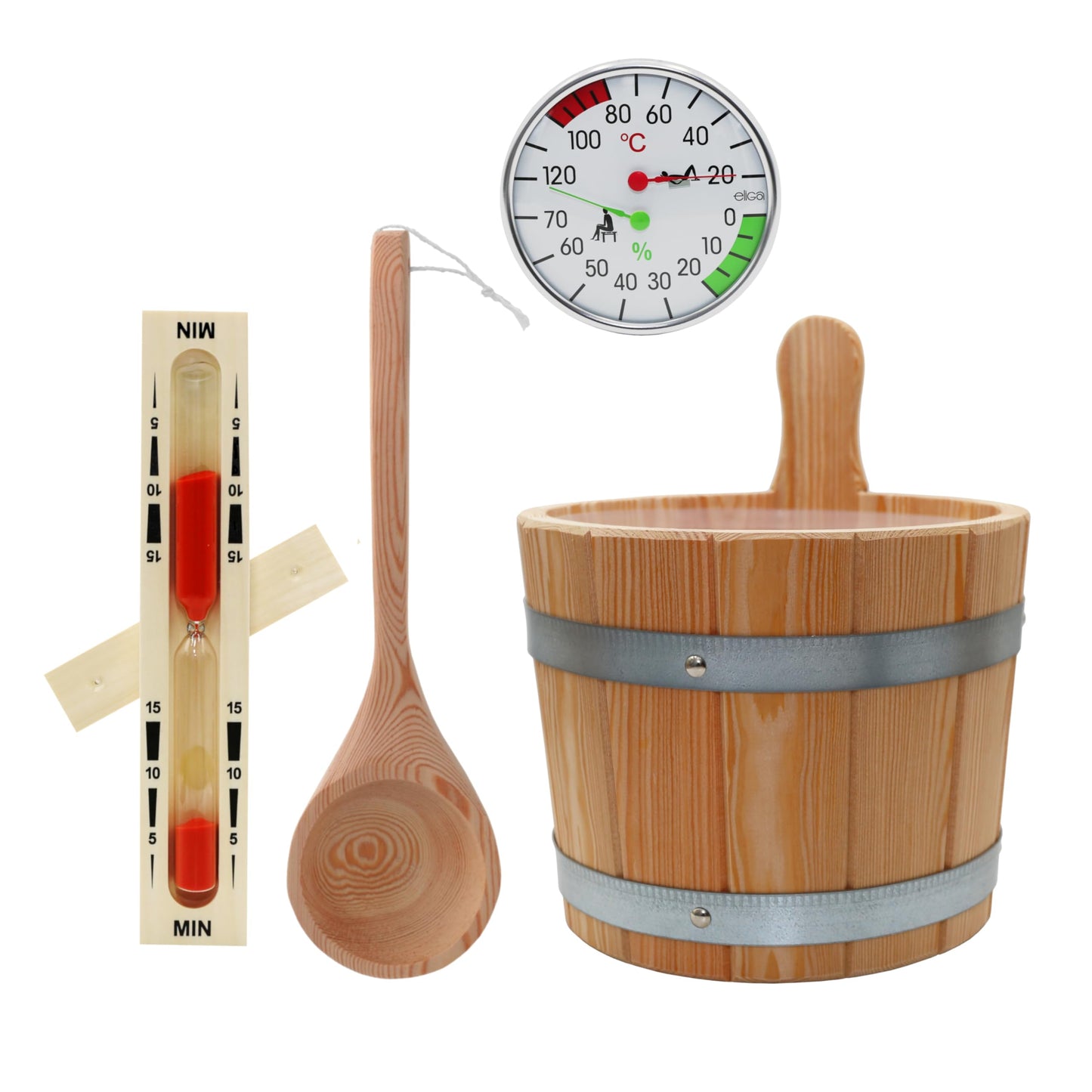 Saunakübel Set mit Kelle und Zubehör, 5L Lärche SET