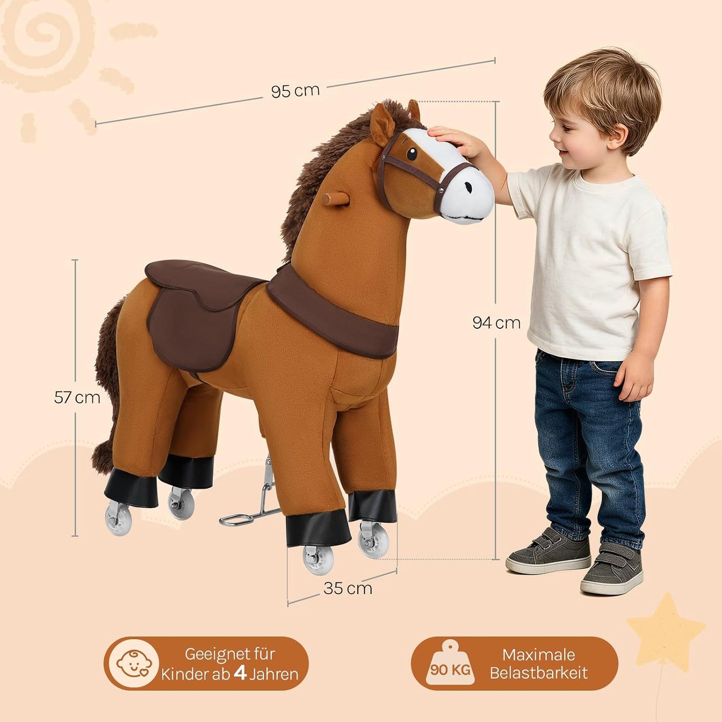 Reitpferd auf Rollen mit Soundfunktion, 95x94x35 cm