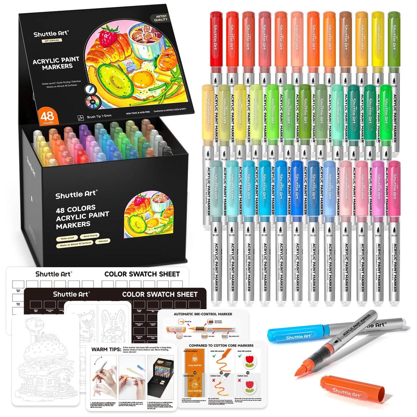 Acrylmarker-Set für Steine, wasserfest, 48 Farben