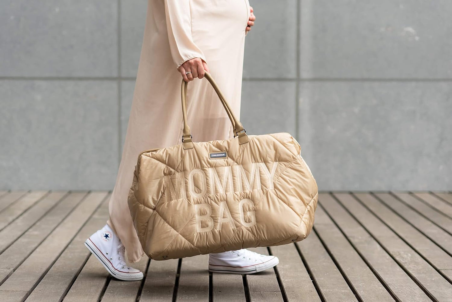Mommy Bag Wickeltasche, Beige Gesteppt