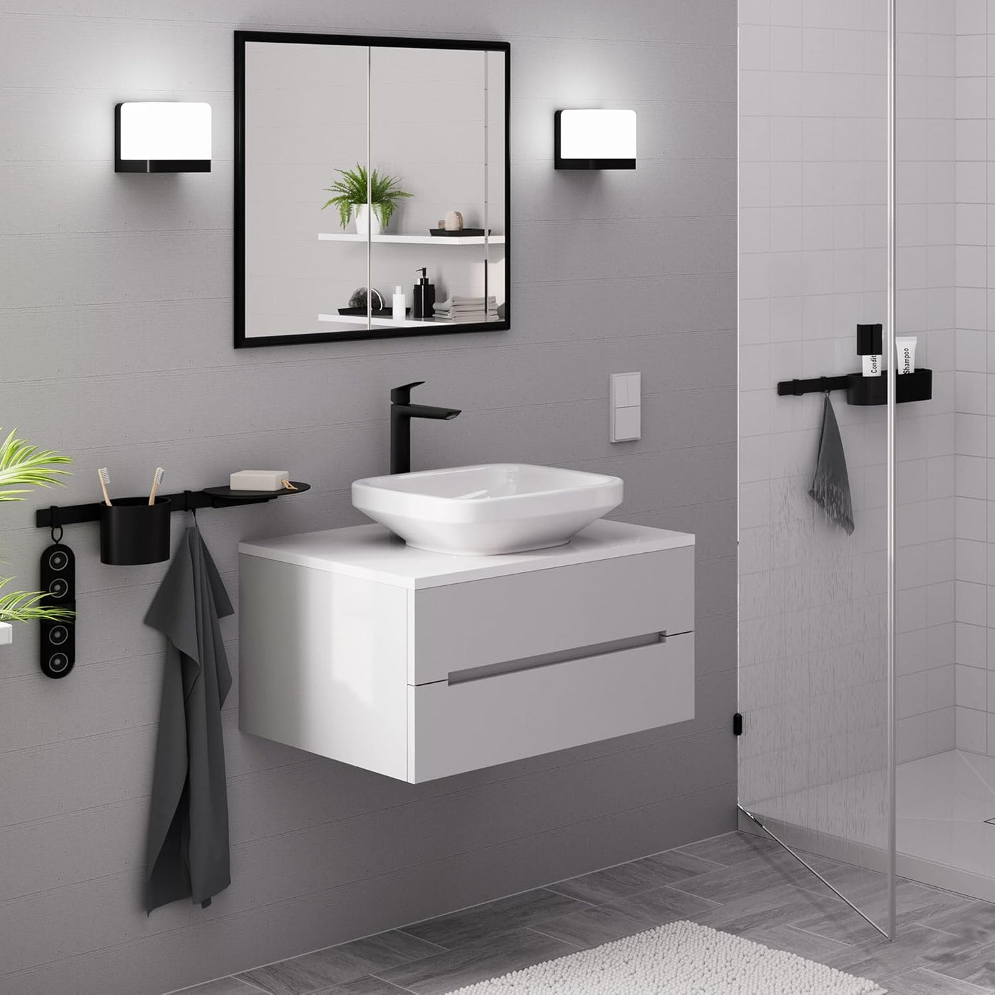 Logis Fine Waschtischarmatur mit Zugstange, wassersparend, Mattschwarz Auslaufhöhe 240mm mit Zugstangen-Ablauf