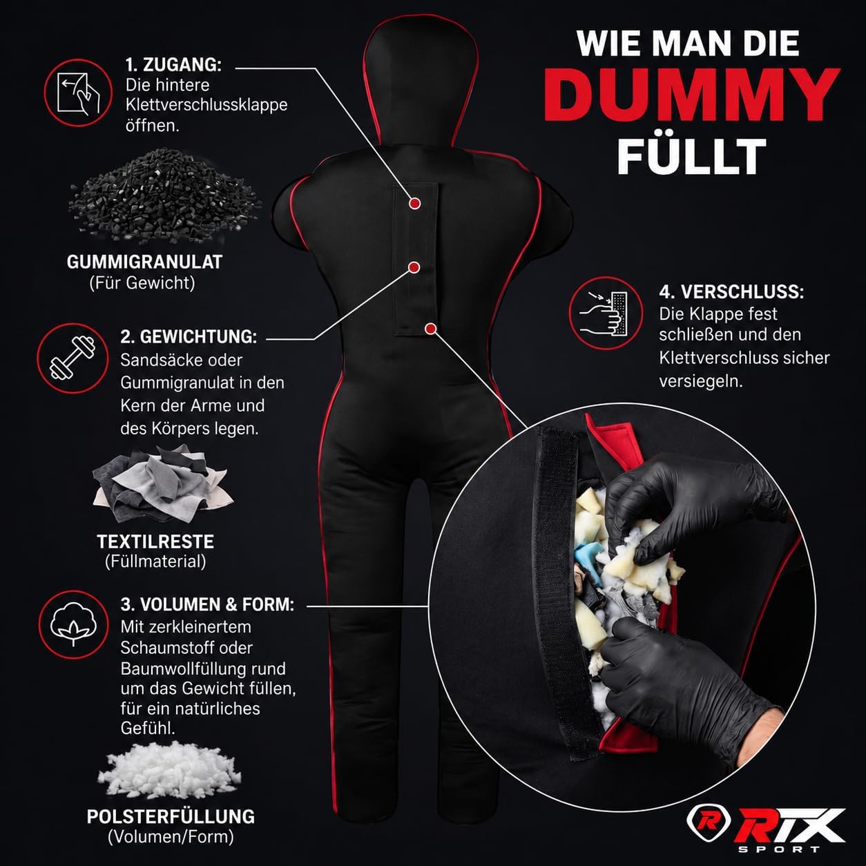 Grappling-Dummy für das Kampfsporttraining, Rot 47" - Inches