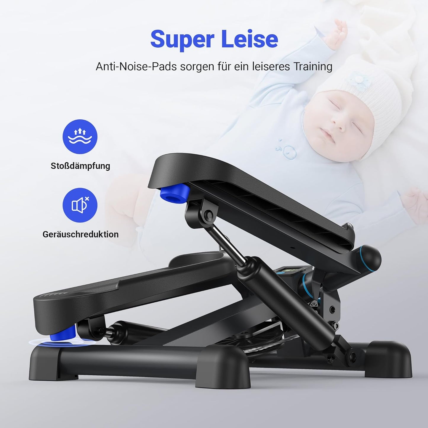 2-in-1 Mini-Stepper mit LCD-Monitor und Power Ropes, blau-schwarz