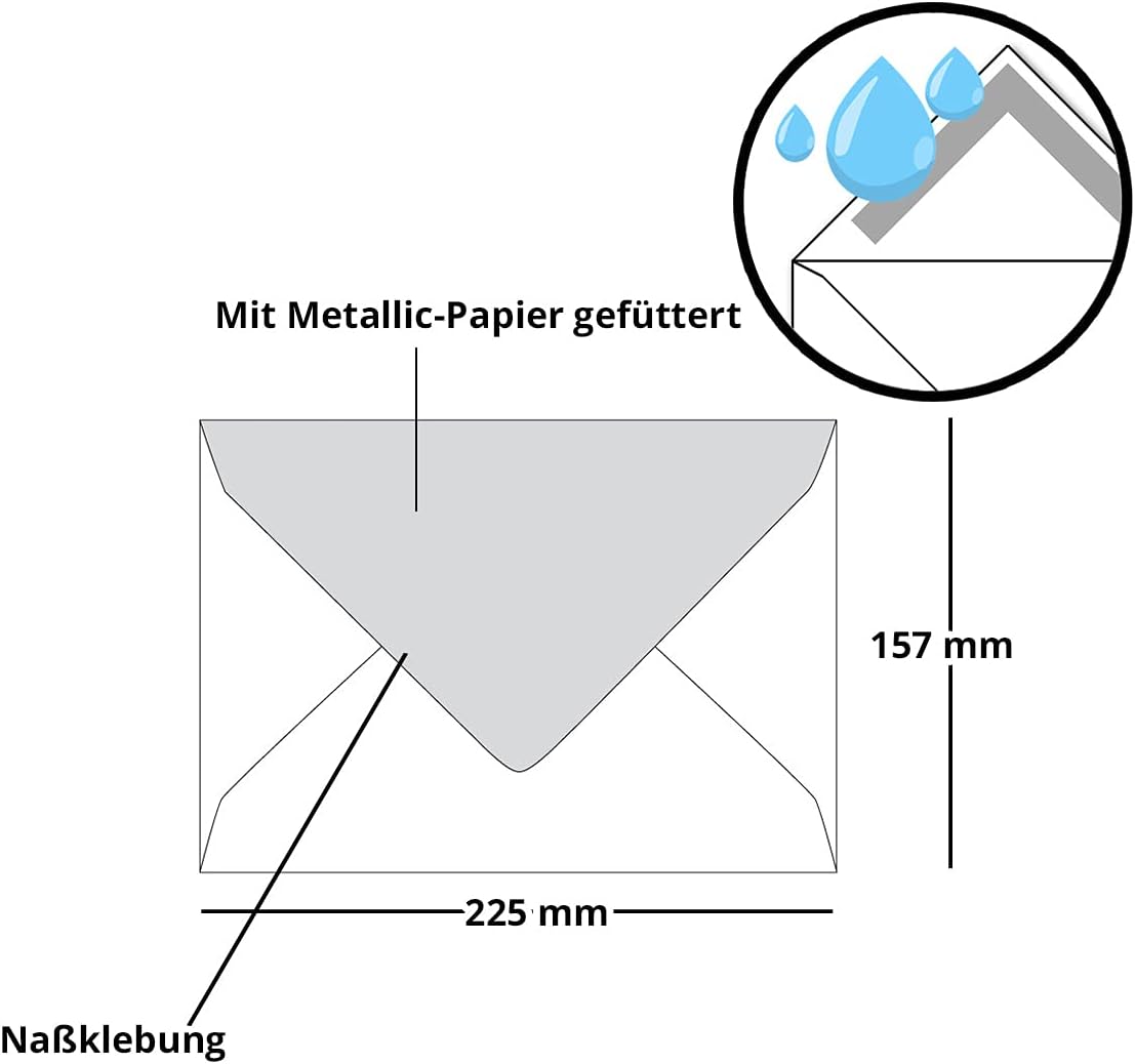 Kuvert-Set, 50 Umschläge|Altrosa|Gold Futter
