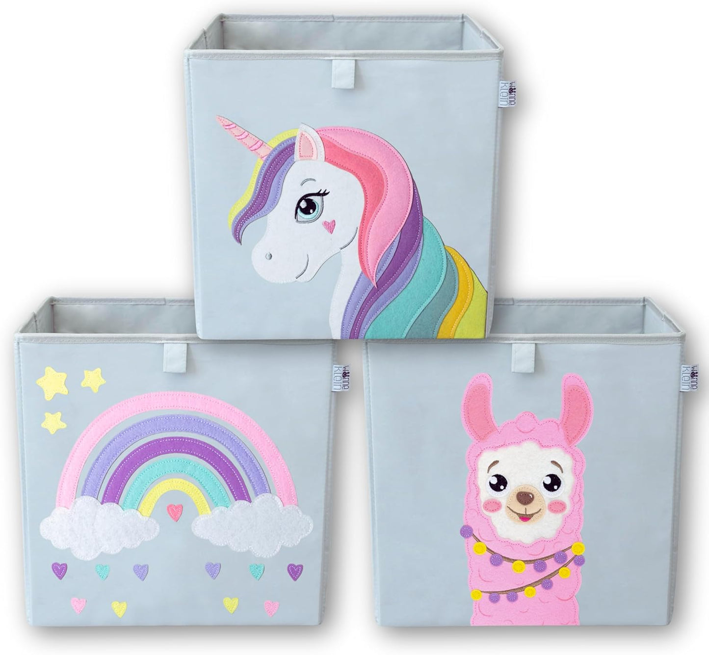 Faltbare Spielzeugkisten-Set für Kallax (3er-Set), 3er Set: Alpaka, Einhorn, Regenbogen