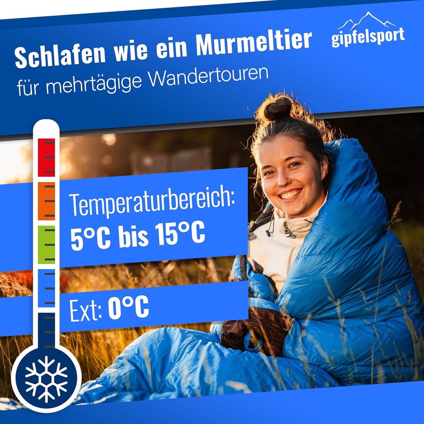 Ultraleichter Mumienschlafsack für Outdoor & Camping, 10°C blau