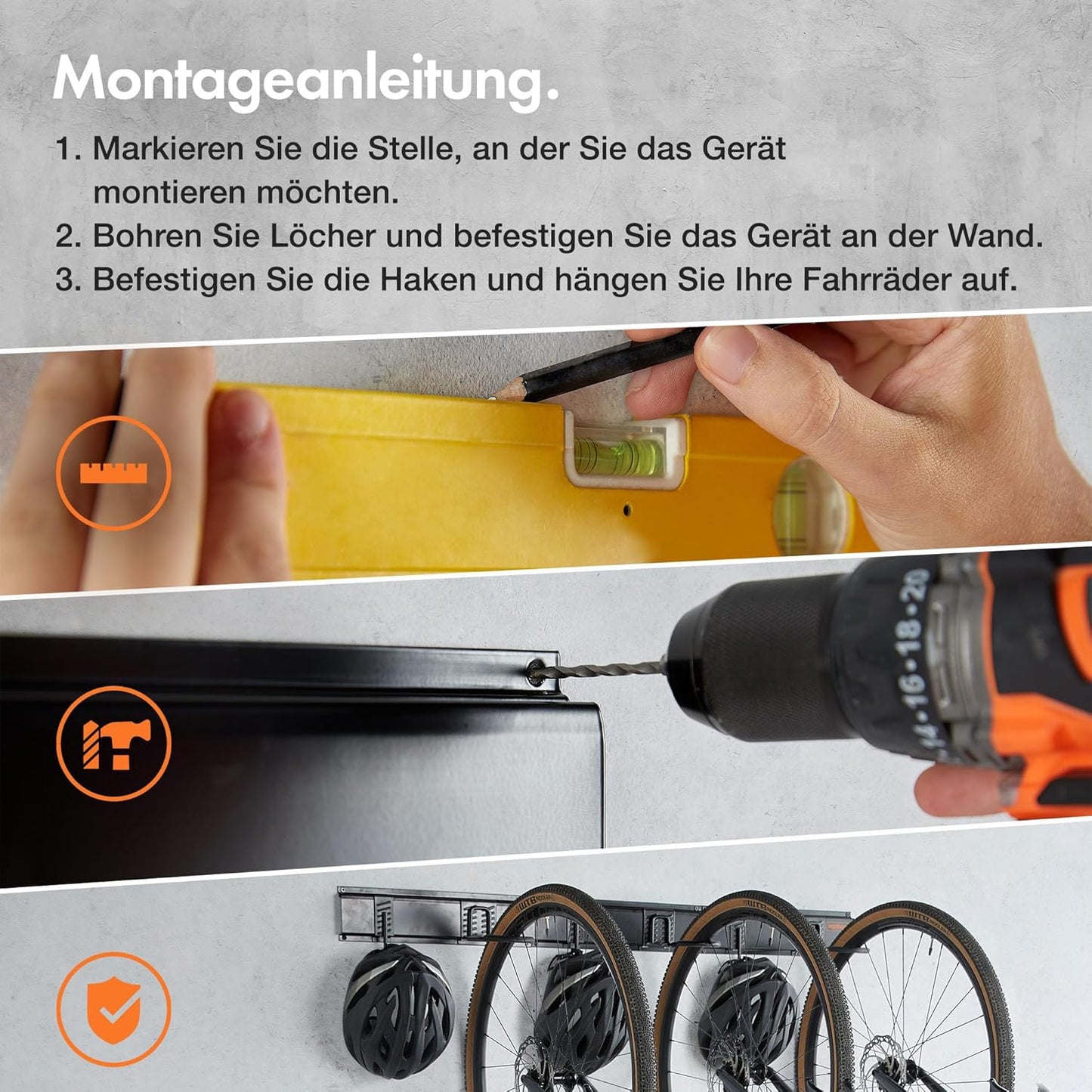 Velo-Wandhalterung Set für 3 Räder & Helme