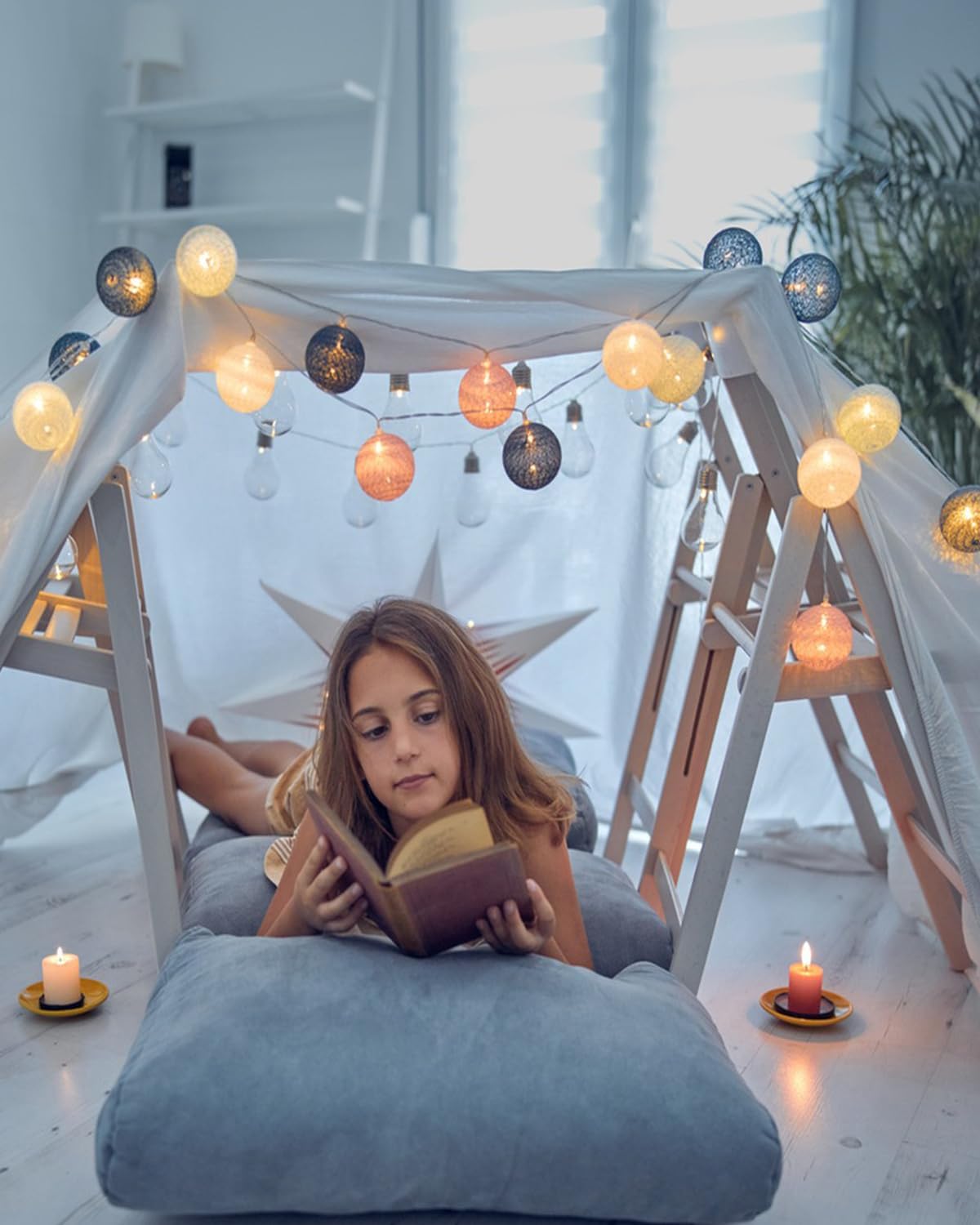 Lichterkette Lampions 20 LED mit Cotton Balls, Batterie Mehrfarbig