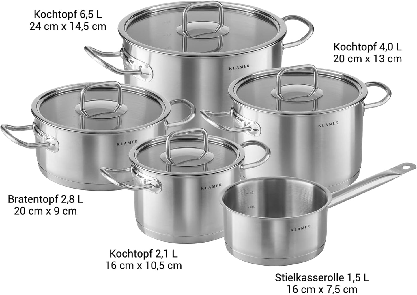Topf-Set 5-tlig. mit Glasdeckel, 5-teilig